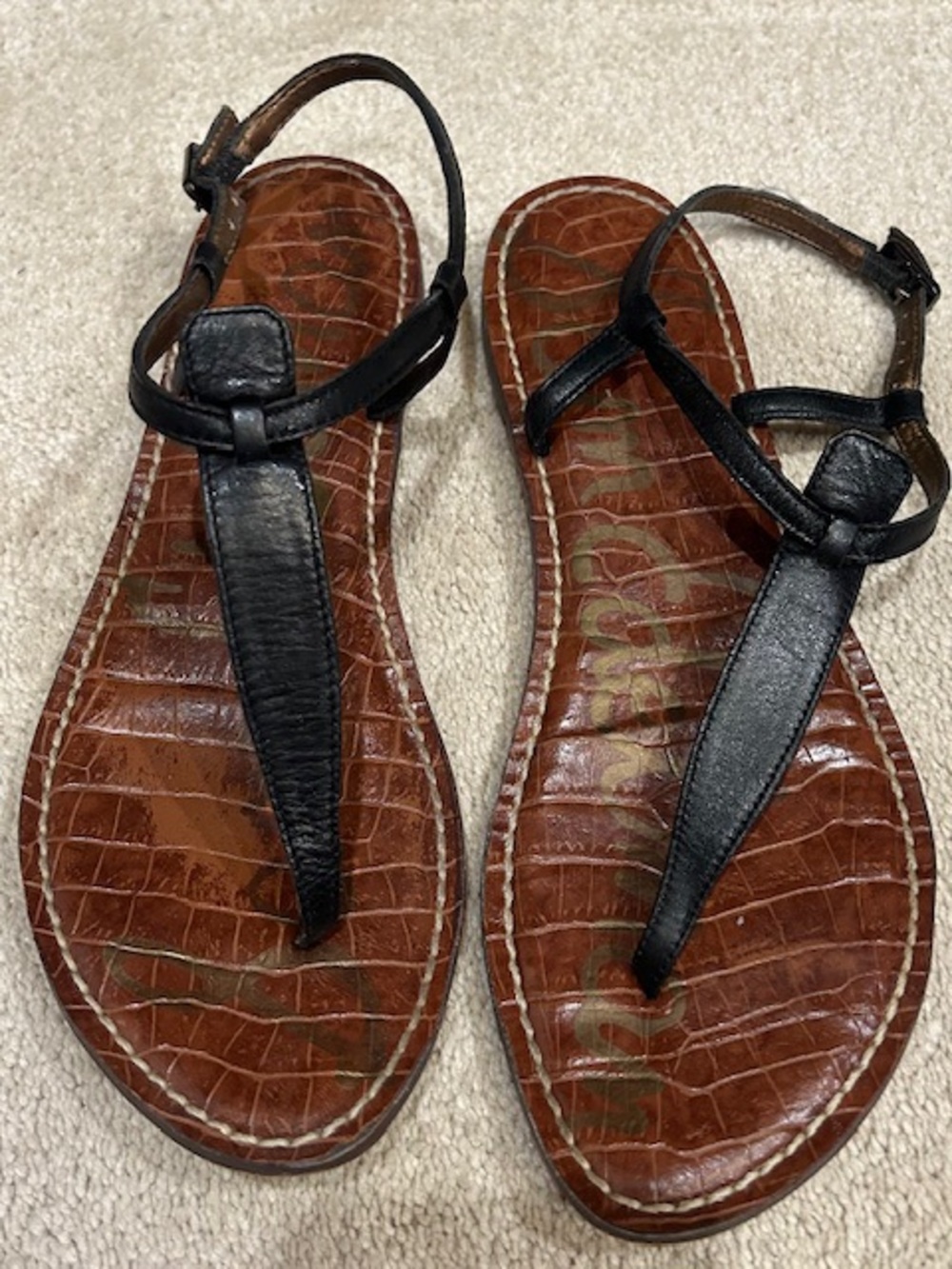 Sam Edelman Gigi Thong Leather Sandals with Black Straps